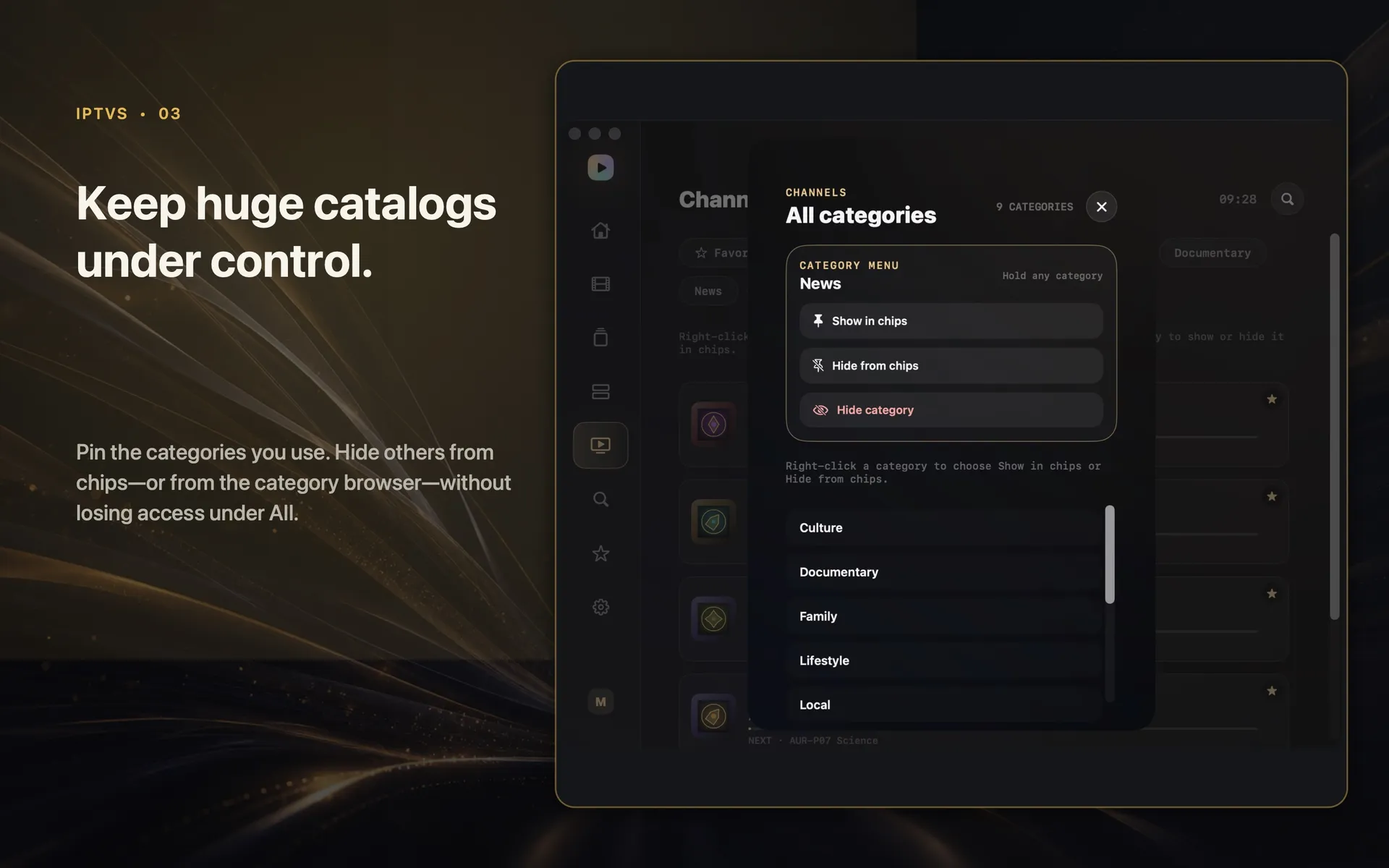 IPTVS movie library on Apple TV with fictional example artwork
